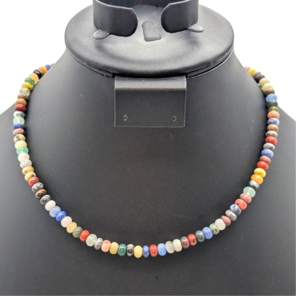 S & P 925 Sterling Silver Semi-Precious Stone Bead Boho Choker 17.5" Necklace - Picture 7 of 7
